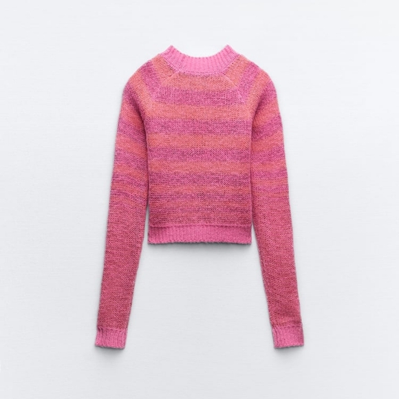 ZARA STRIPED CROP KNIT SWEATER - Picture 8 of 9
